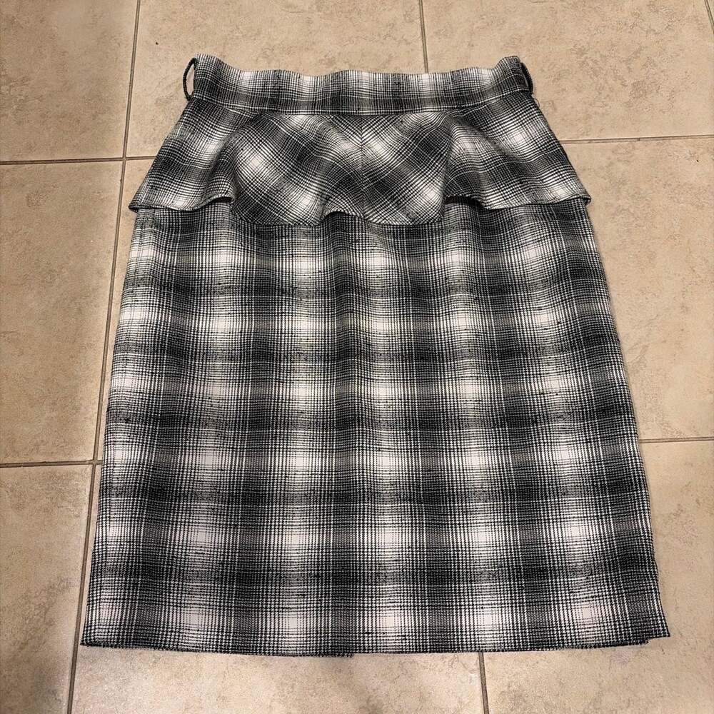 Antonio Melani Black and White Plaid Peplum Pencil Skirt